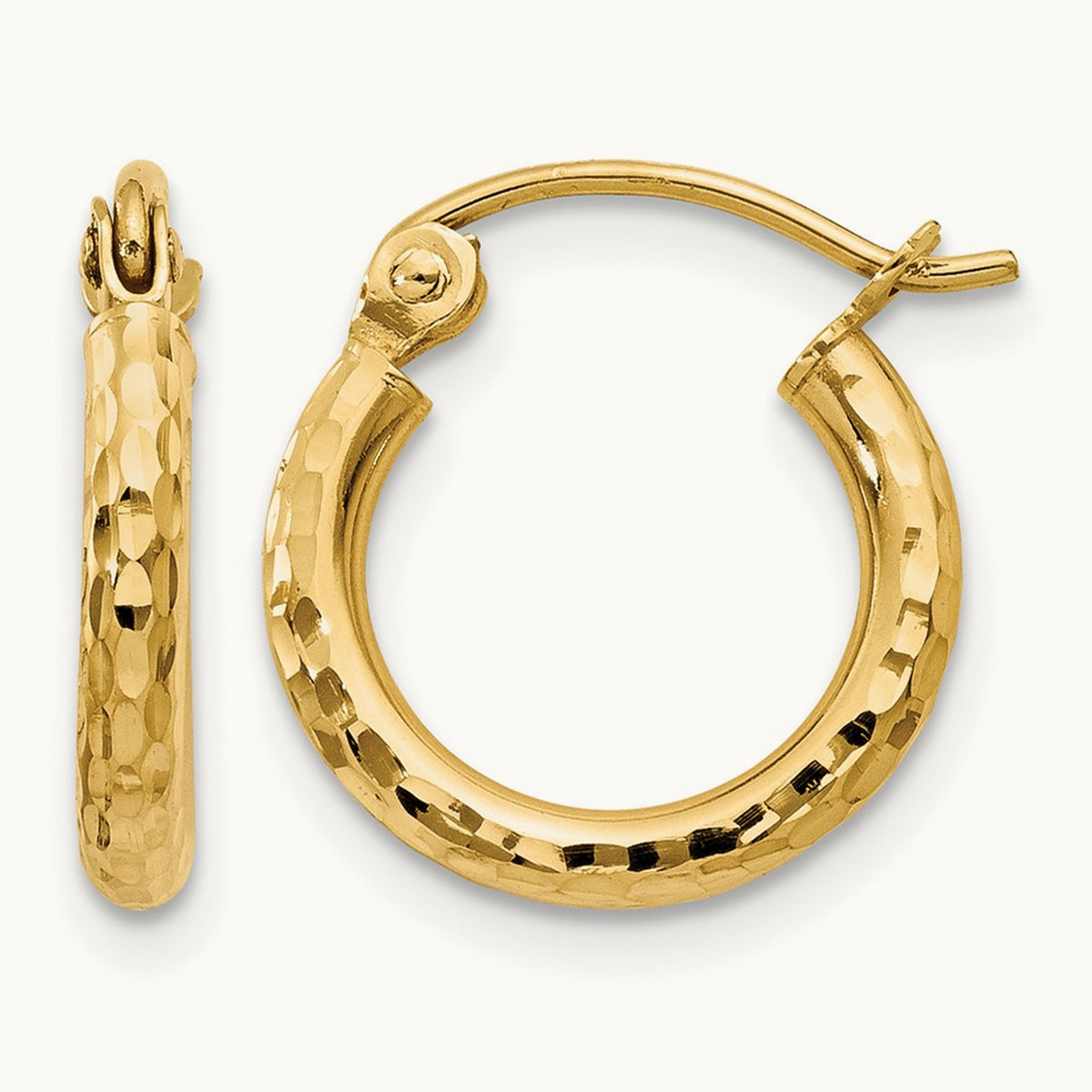Diamond-cut Round Tube Hoop Earrings — 14K Yellow Gold