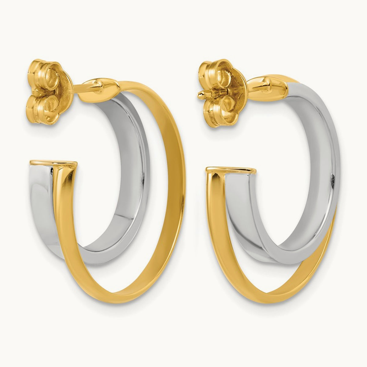 w/ Polished 2-Row J-Hoop Post Earrings — Leslie's — 14K Two-Tone Gold, 25mm