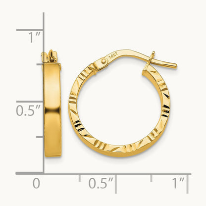 Small Diamond Cut Edge Polished Hoop Earrings — 14K Yellow Gold