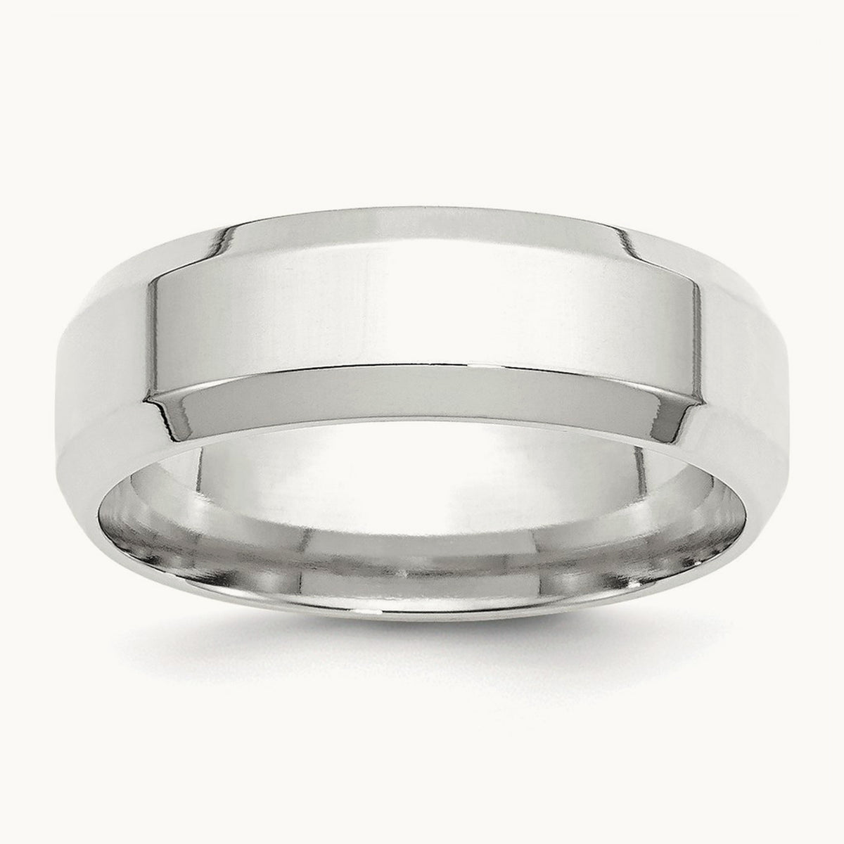 Bevel Edge Comfort Fit Band — 14K White Gold, 7mm