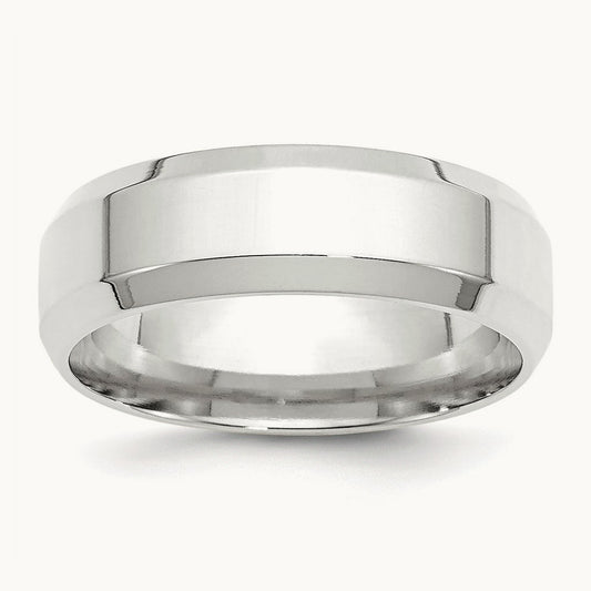 Bevel Edge Comfort Fit Band, 7mm, 10K White Gold