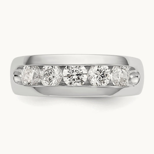 5-Stone Diamond Channel Band, 14K White Gold
