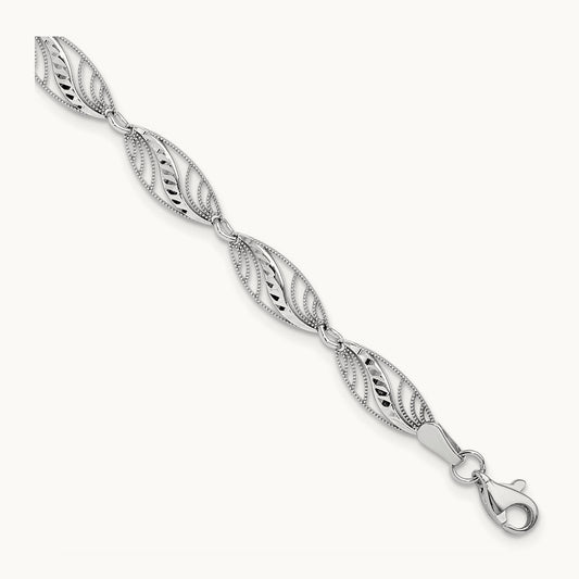 Filigree Diamond Cut 7.25 inch Bracelet, 14K White Gold