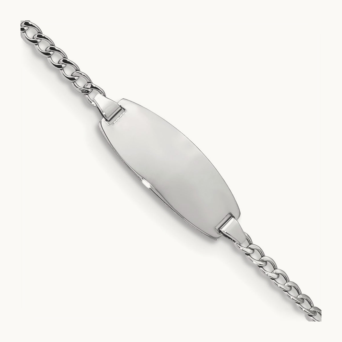 Semi-Solid Oval Curb ID Bracelet — 14K White Gold, 6mm