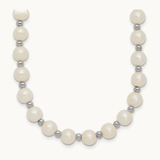 6- White Near Round FW Cultured Pearl Necklace, 7mm, 14K White Gold