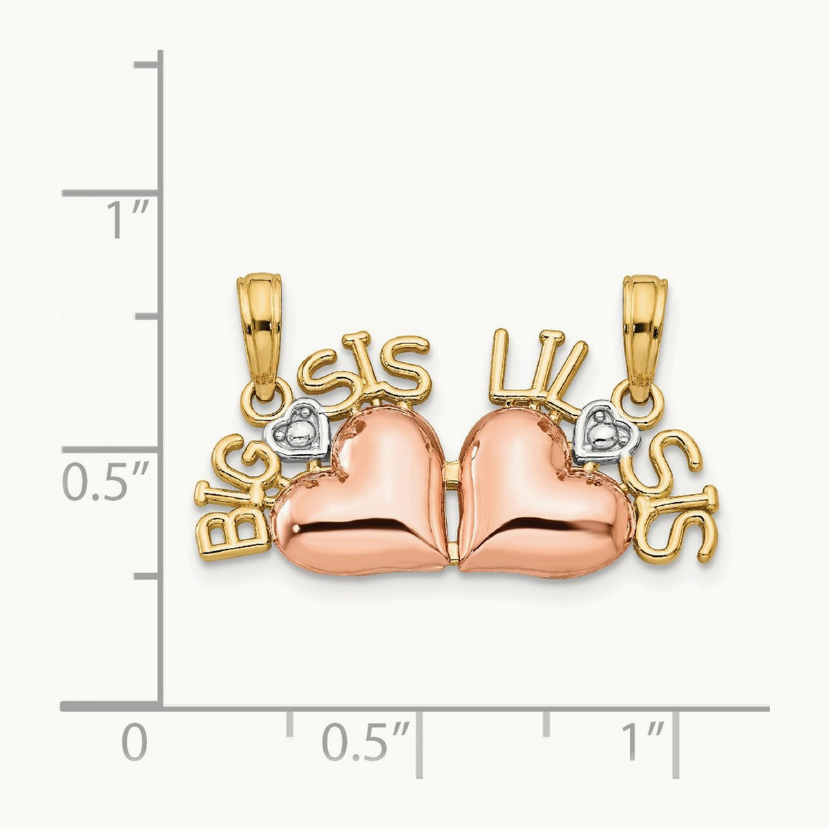 w/White Rhod BIG SIS-LIL SIS Break-a-part Pendant, 14K Two-tone