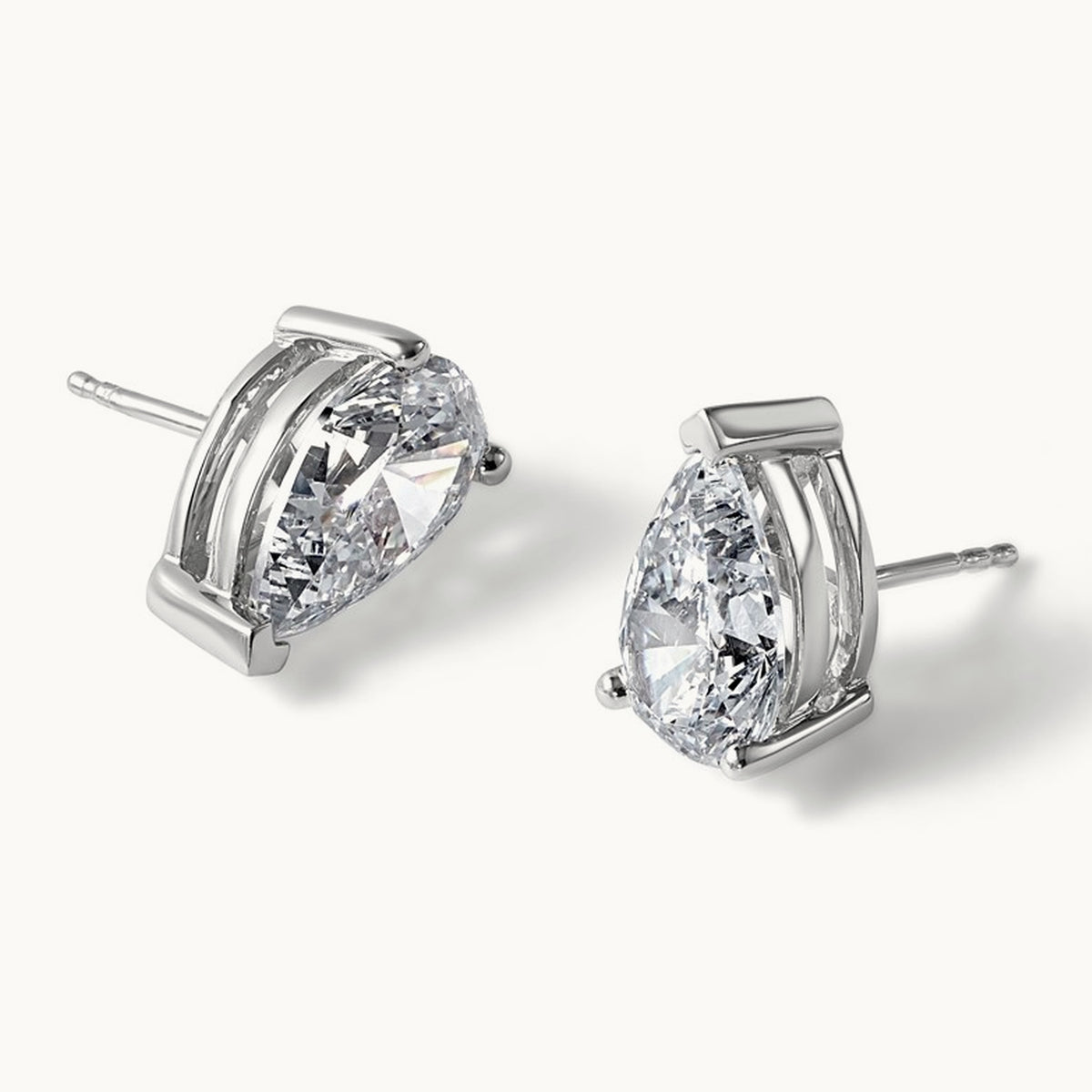 Pear 3 Prong Stud Earrings, 0.50-6.00 ct tw Lab-Grown Diamond — 6 ct, 14K White Gold