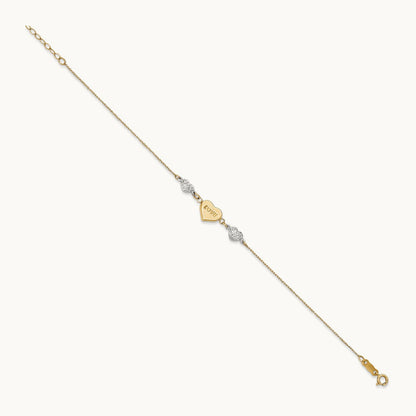 Puffed LOVE Heart & D/C Hearts Bracelet, 14K Two Tone