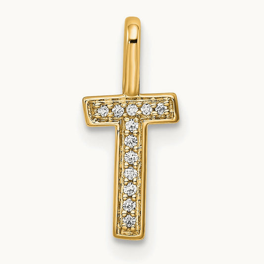 Diamond Letter T Initial Pendant, 14K Gold