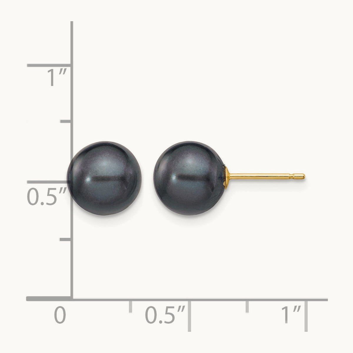 8- Black Round Freshwater Cultured Pearl Stud Post Earrings, 9mm, 14K