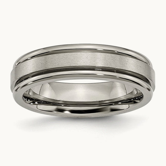 Satin and Polished Grooved Edge Band, 6mm, Titanium