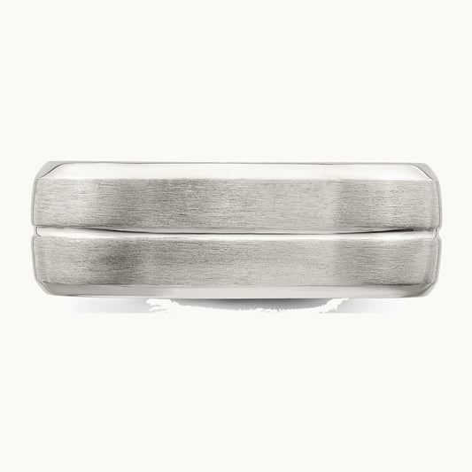Sterling Silver 7mm Brushed Domed Grooved Fancy Band