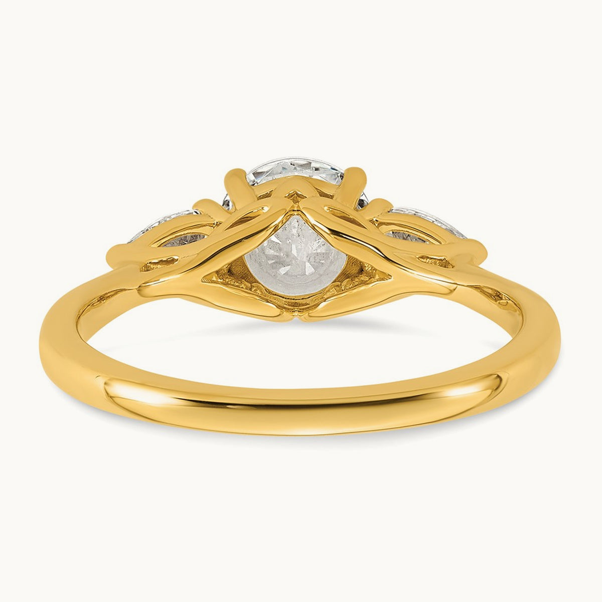 Round with Pear 3 Stone Engagement Ring, 1.25-3.50 ct tw Lab-Grown Diamond — 1 3/8 ct, 14K Yellow Gold