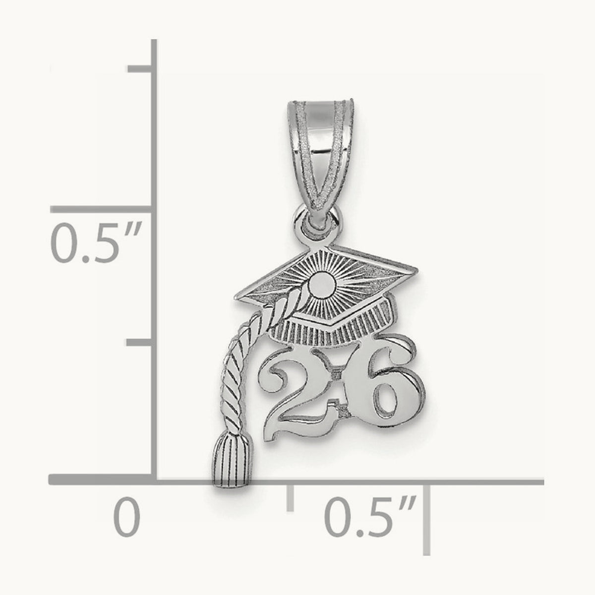 Graduation Cap 26 with Dangling Tassel Charm — 14K White Gold