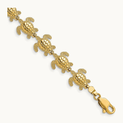 Polished Mini Sea Turtle Link Bracelet, 14K