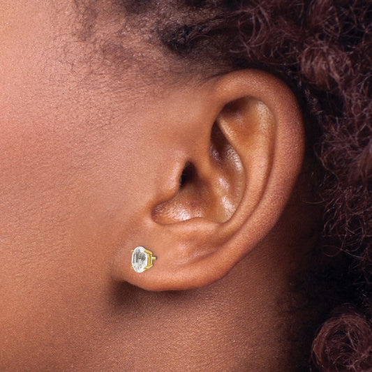 6x4 Oval April/ Topaz Post Earrings — 14K Yellow Gold