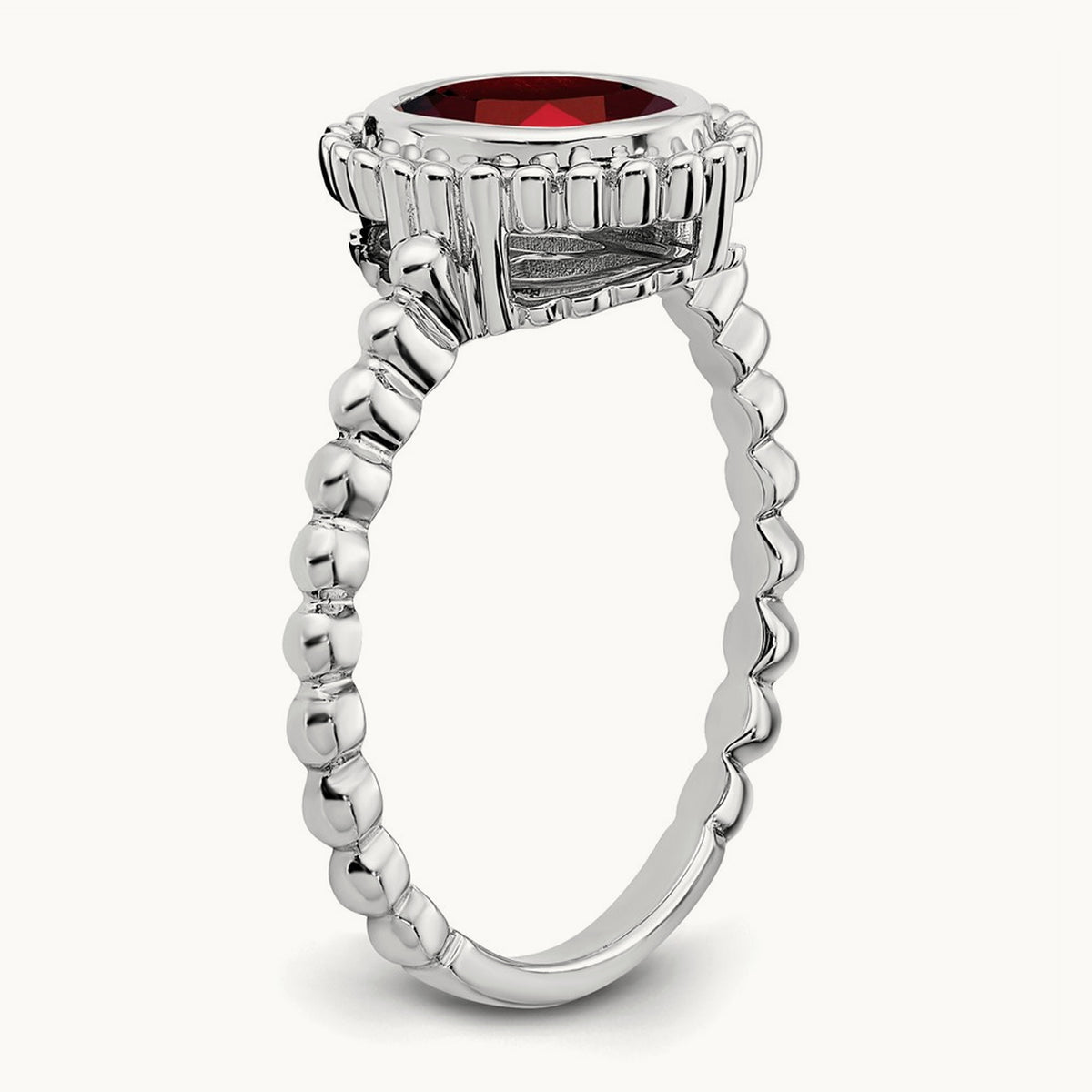 Oval Garnet Ring — 14K White Gold, 7