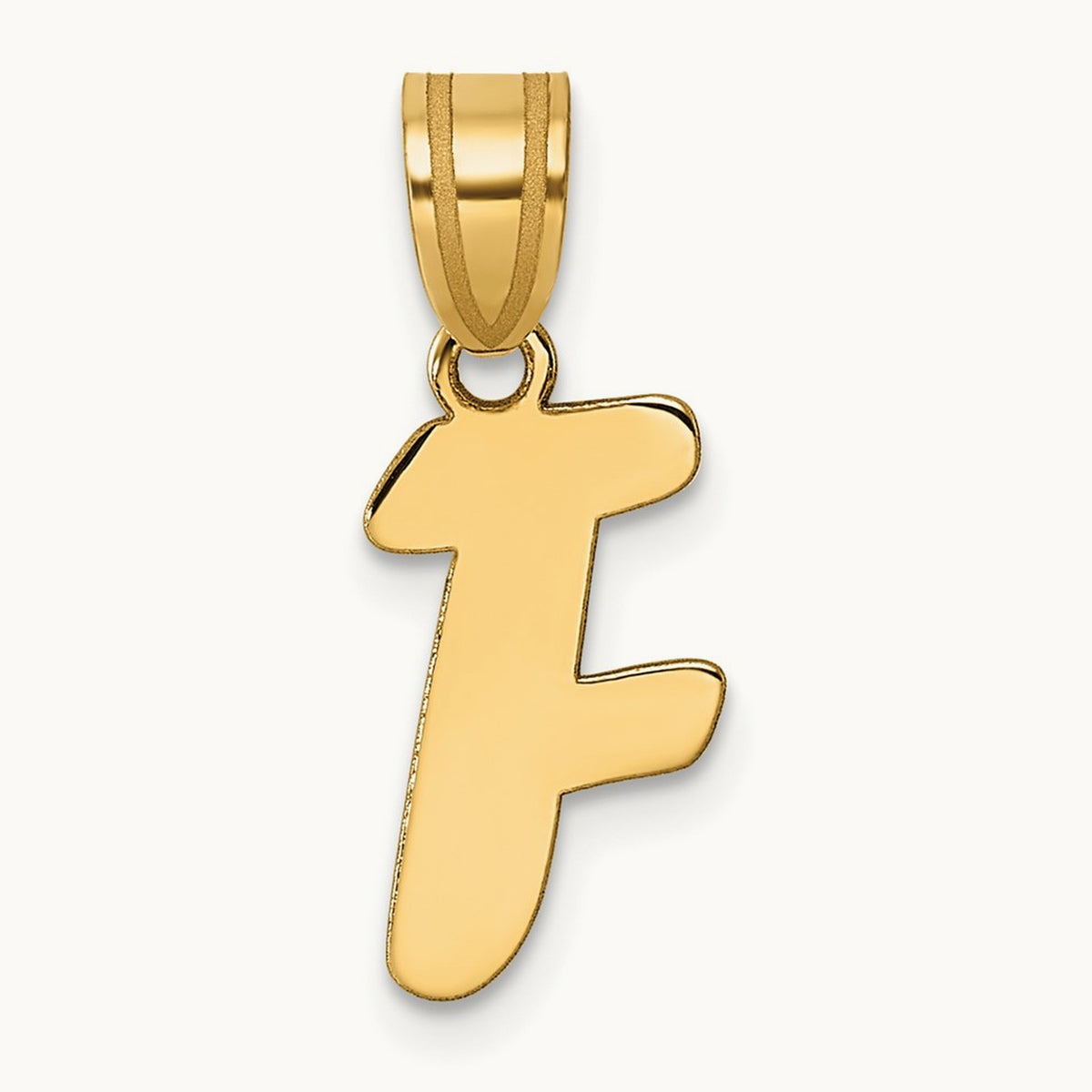 Polished Script Initial Pendant — 14K Yellow Gold, F