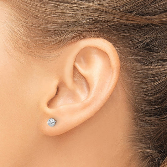 Polished and Diamond-cut Button Post Earrings — 14K White Gold, 4.5mm