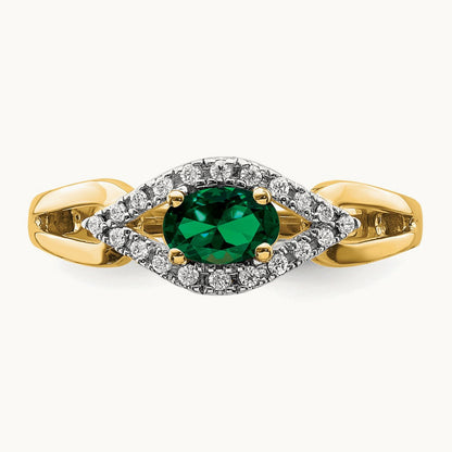 Created Emerald Ring — 14K Yellow Gold, 7