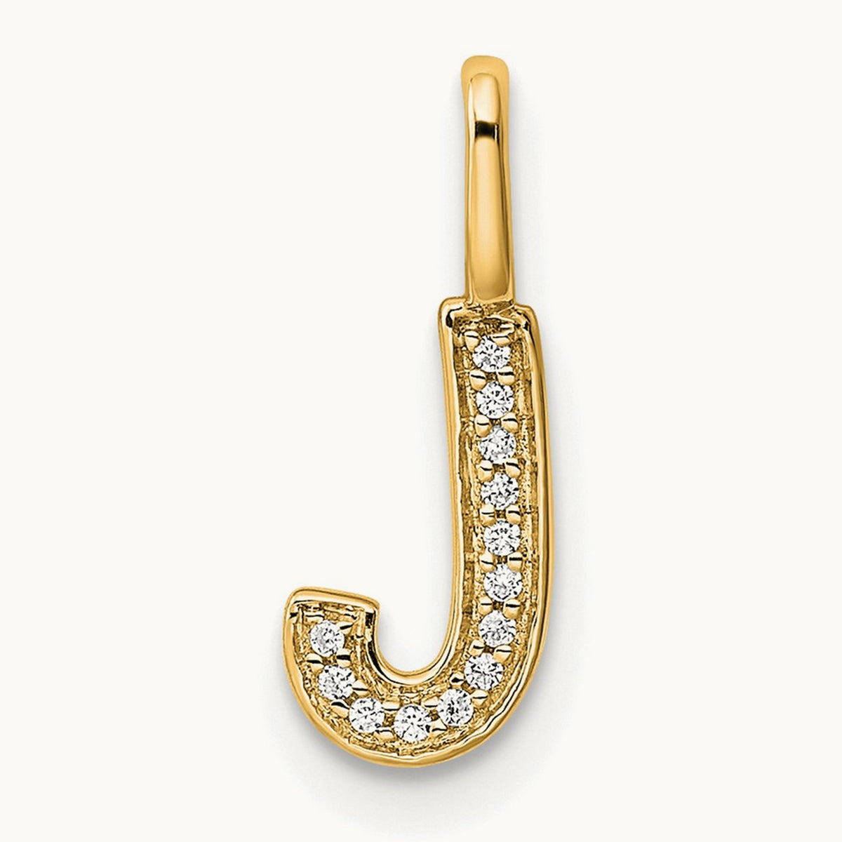 Diamond Letter J Initial Pendant, 14K Gold