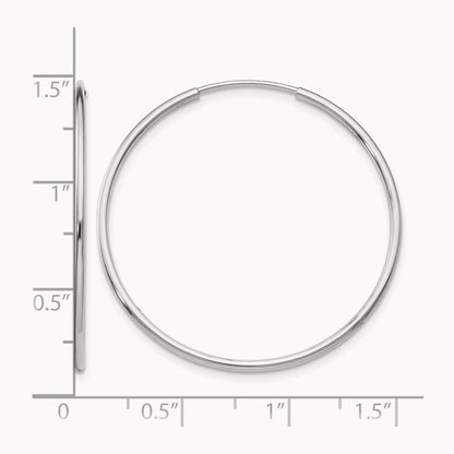 Polished Endless Tube Hoop Earrings, 1.20mm, 14K White Gold
