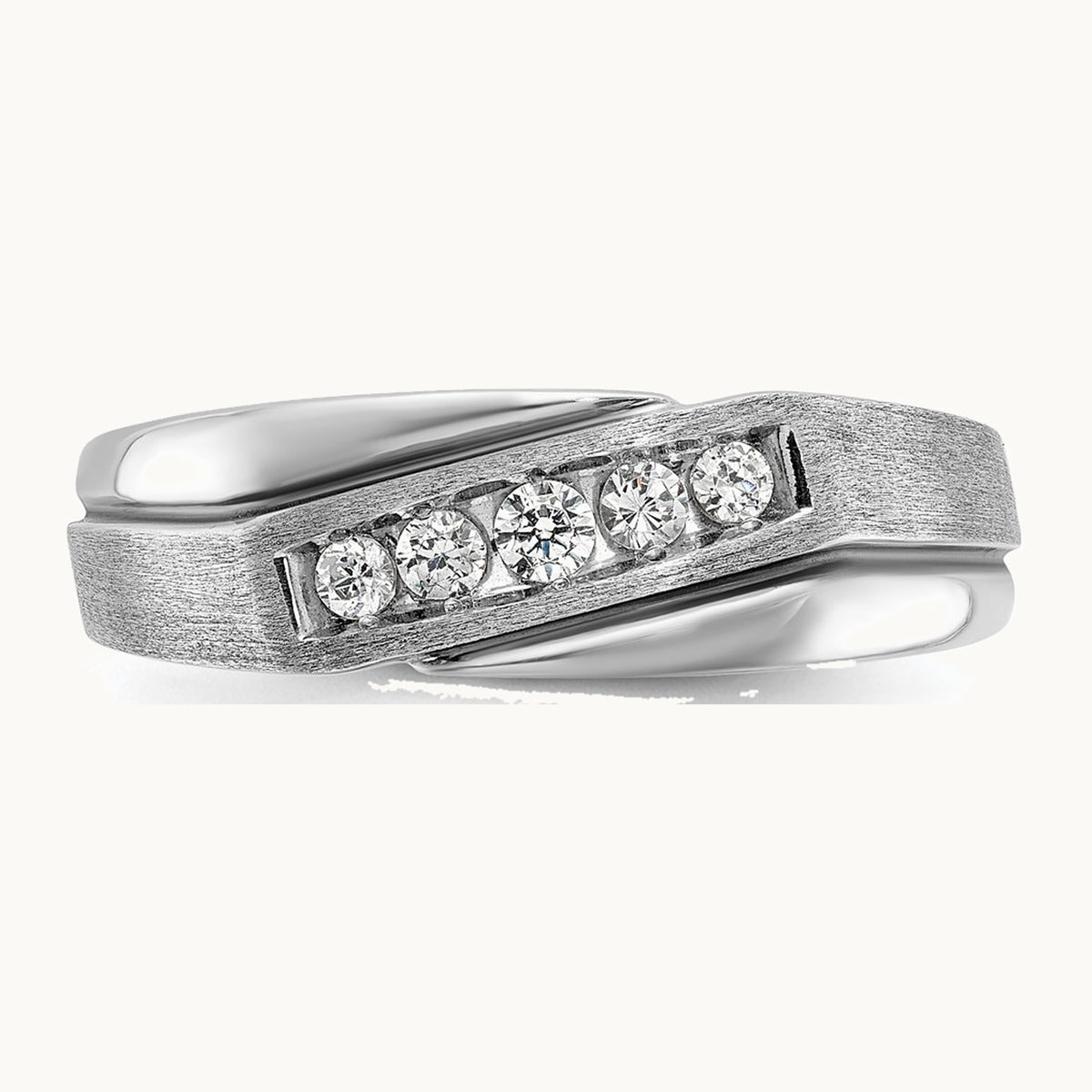 IBGoodman 14K White Gold with Black Rhodium Men's Polished Satin and Grooved 1/4 Carat AA Quality Diamond Ring