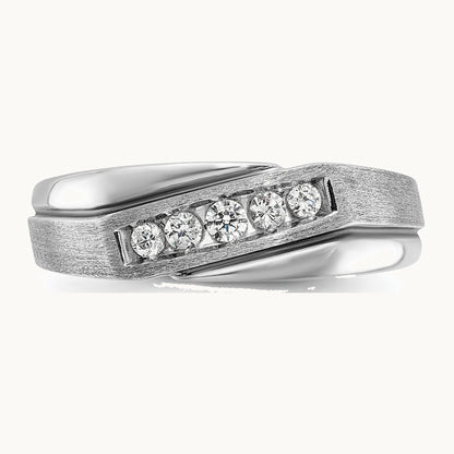 IBGoodman 14K White Gold with Black Rhodium Men's Polished Satin and Grooved 1/4 Carat AA Quality Diamond Ring