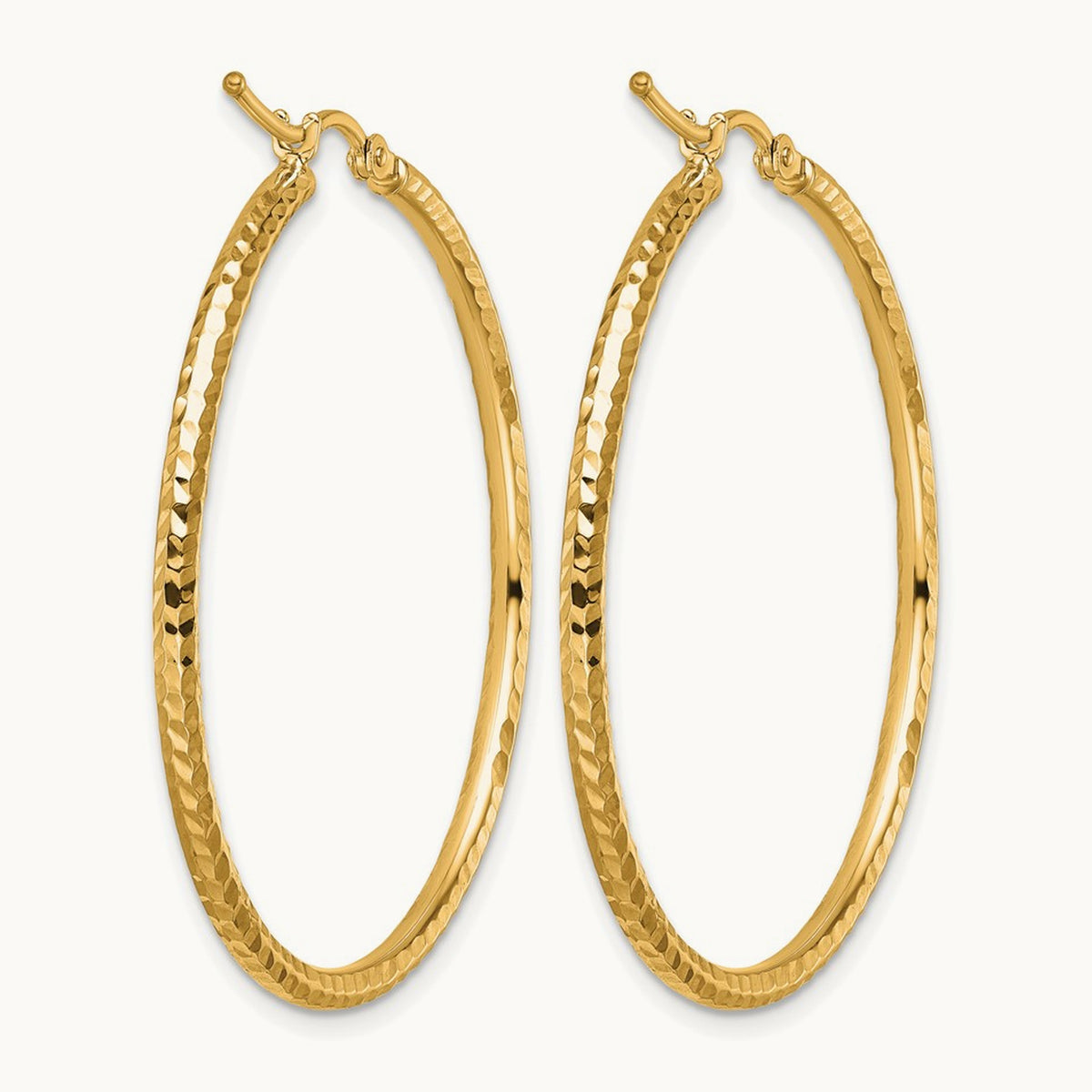 Diamond-cut Round Tube Hoop Earrings — 10K Yellow Gold