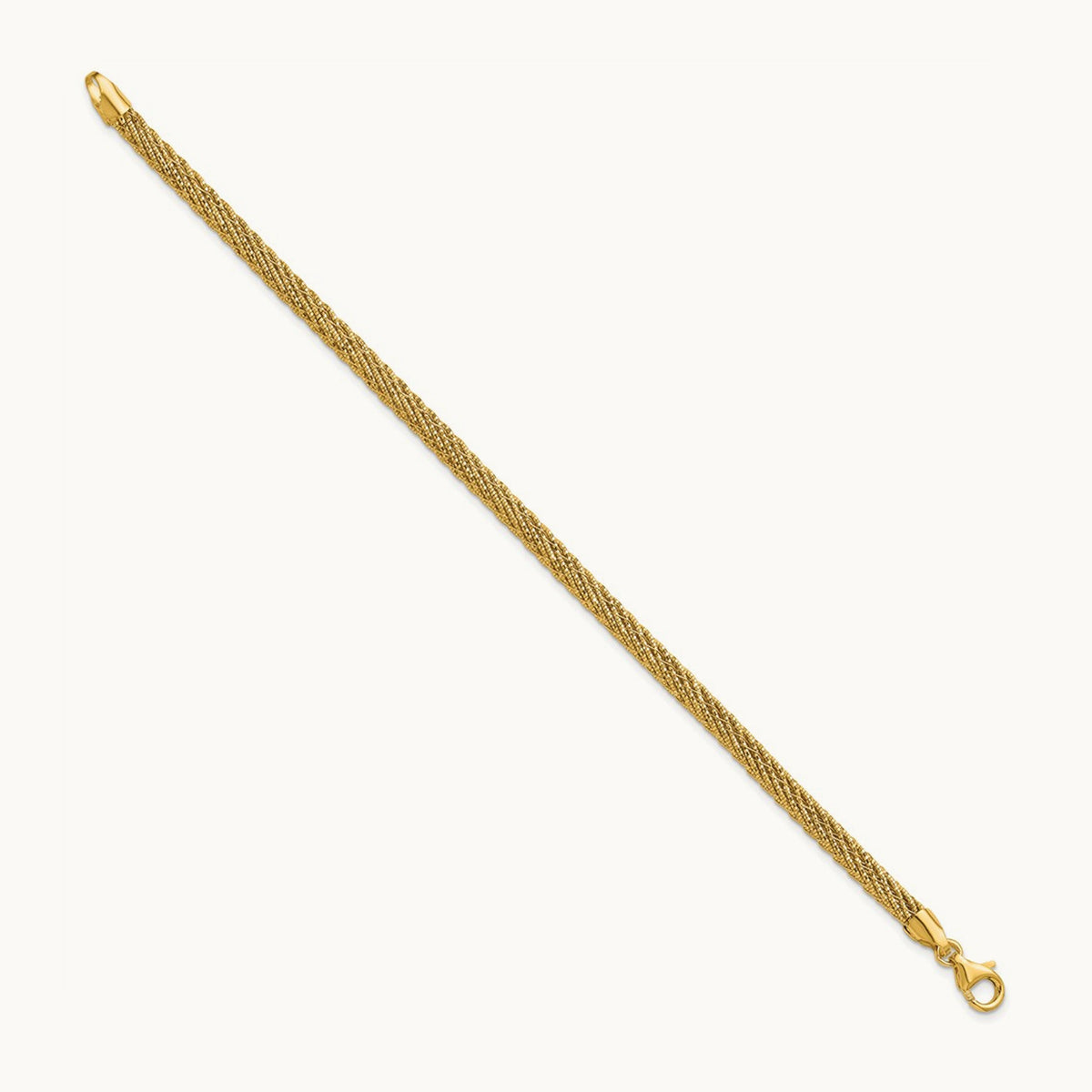 Polished and D/C Round Woven Wire 7.5in Bracelet, 14K