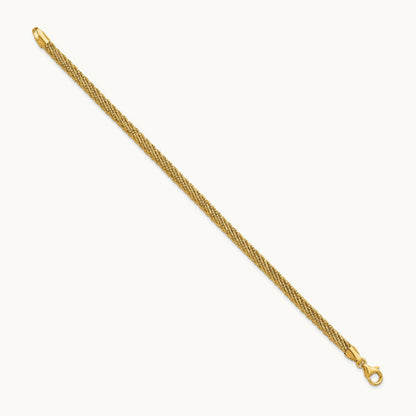 Polished and D/C Round Woven Wire 7.5in Bracelet, 14K