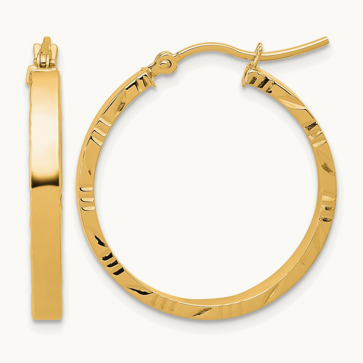 Diamond-cut Edge Medium Polished Hoop Earrings — 14K Yellow Gold