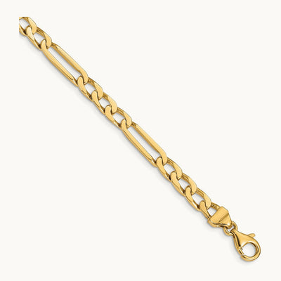 Hand-polished Figaro Link Bracelet, 5mm, 14K