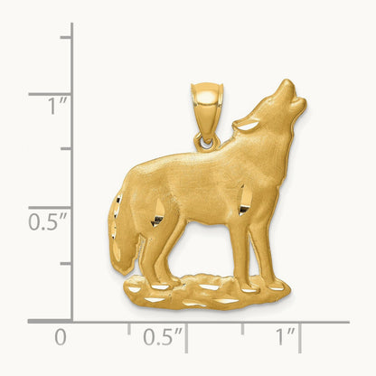 Brushed D/C Wolf Pendant, 14K