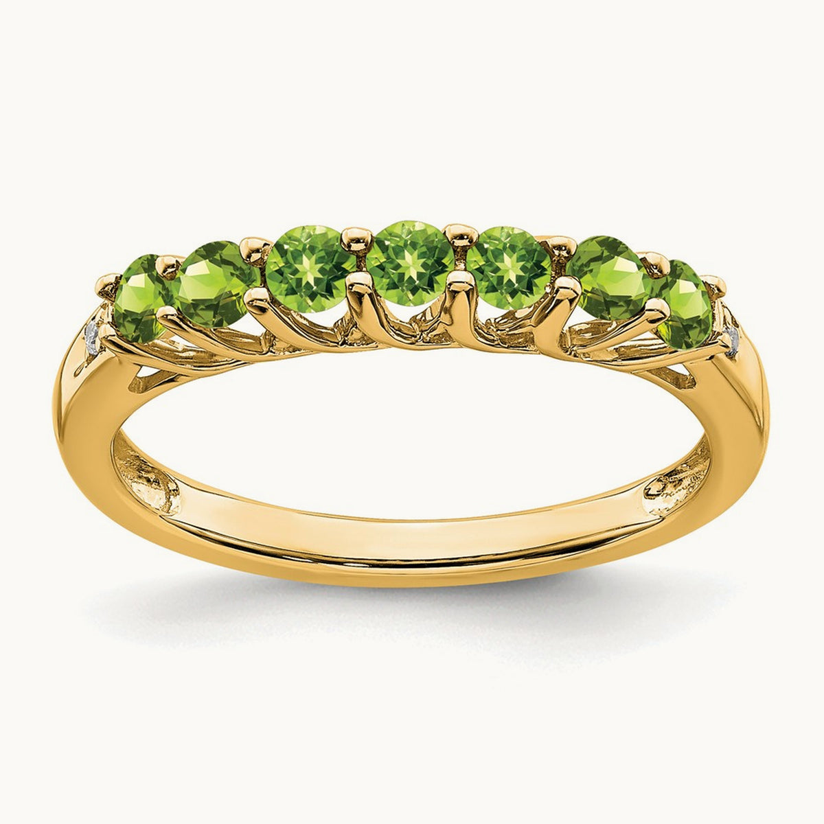 Peridot and Diamond 7-stone Ring — 14K Yellow Gold
