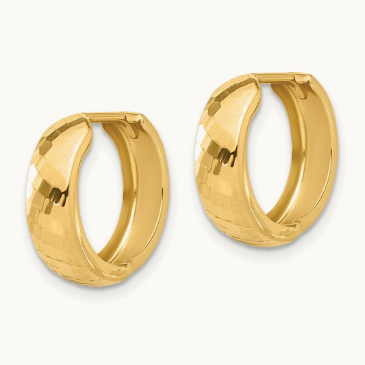 Polished and Diamond-cut Huggie Hoop Earrings, 14K