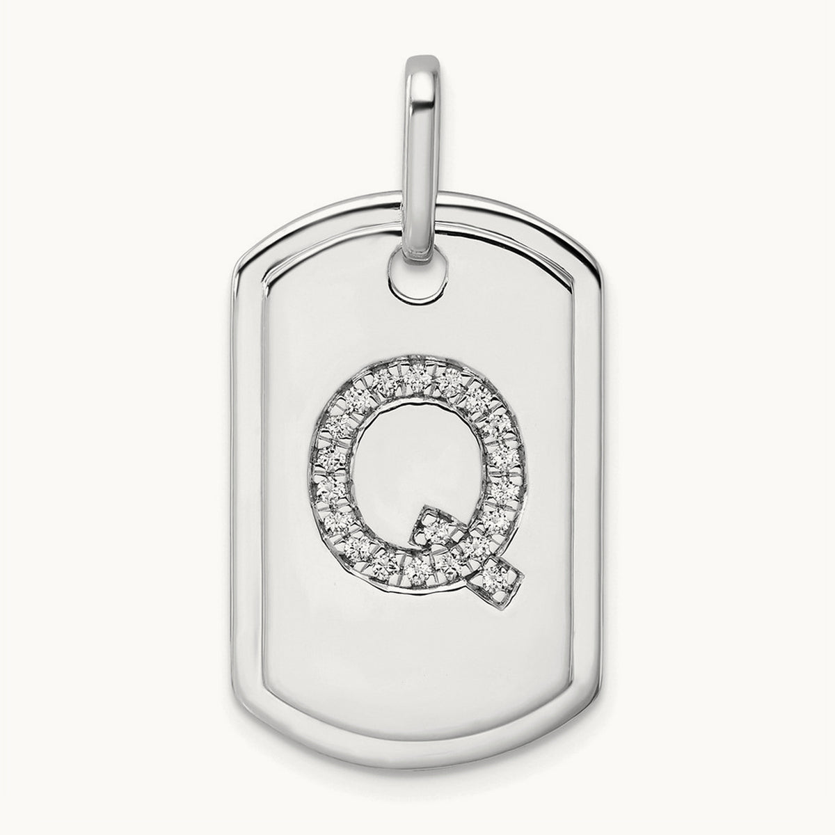 Diamond Dog Tag Charm — 14K White Gold, Q