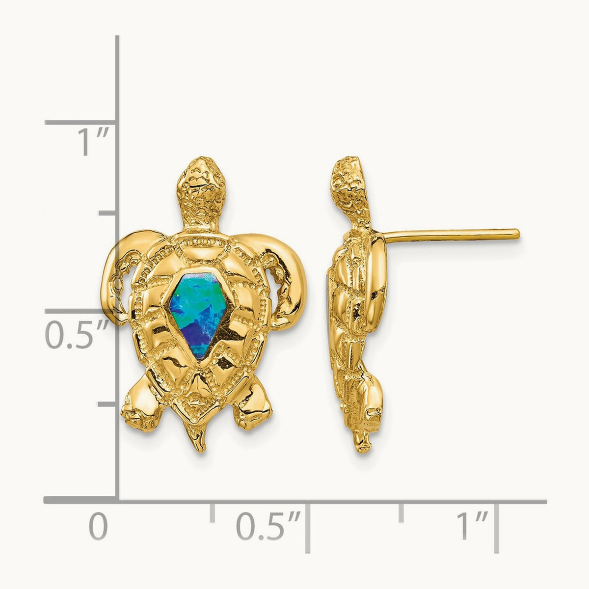 Created Opal Turtle Post Earrings, 14K