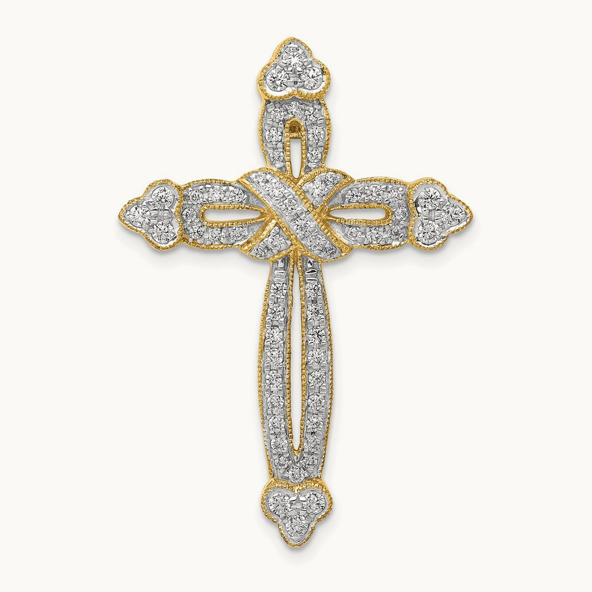Diamond Budded Cross Chain Slide — 14K Yellow Gold, 36.5mm