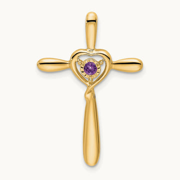 Amethyst Cross w/Heart Chain Slide, 14K