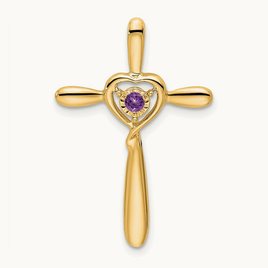 Amethyst Cross w/Heart Chain Slide, 14K