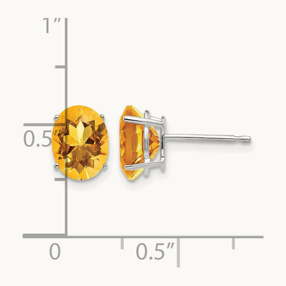 8x6mm Oval Citrine Earrings, 14K White Gold