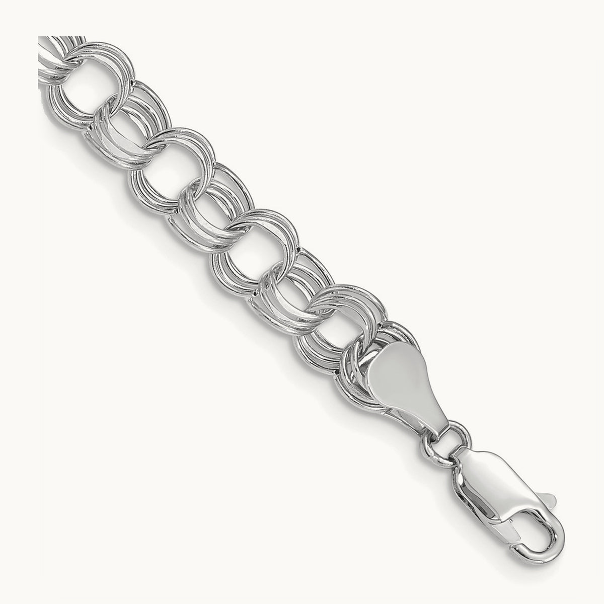 Lite Triple Link Charm Bracelet — 14K White Gold, 7mm