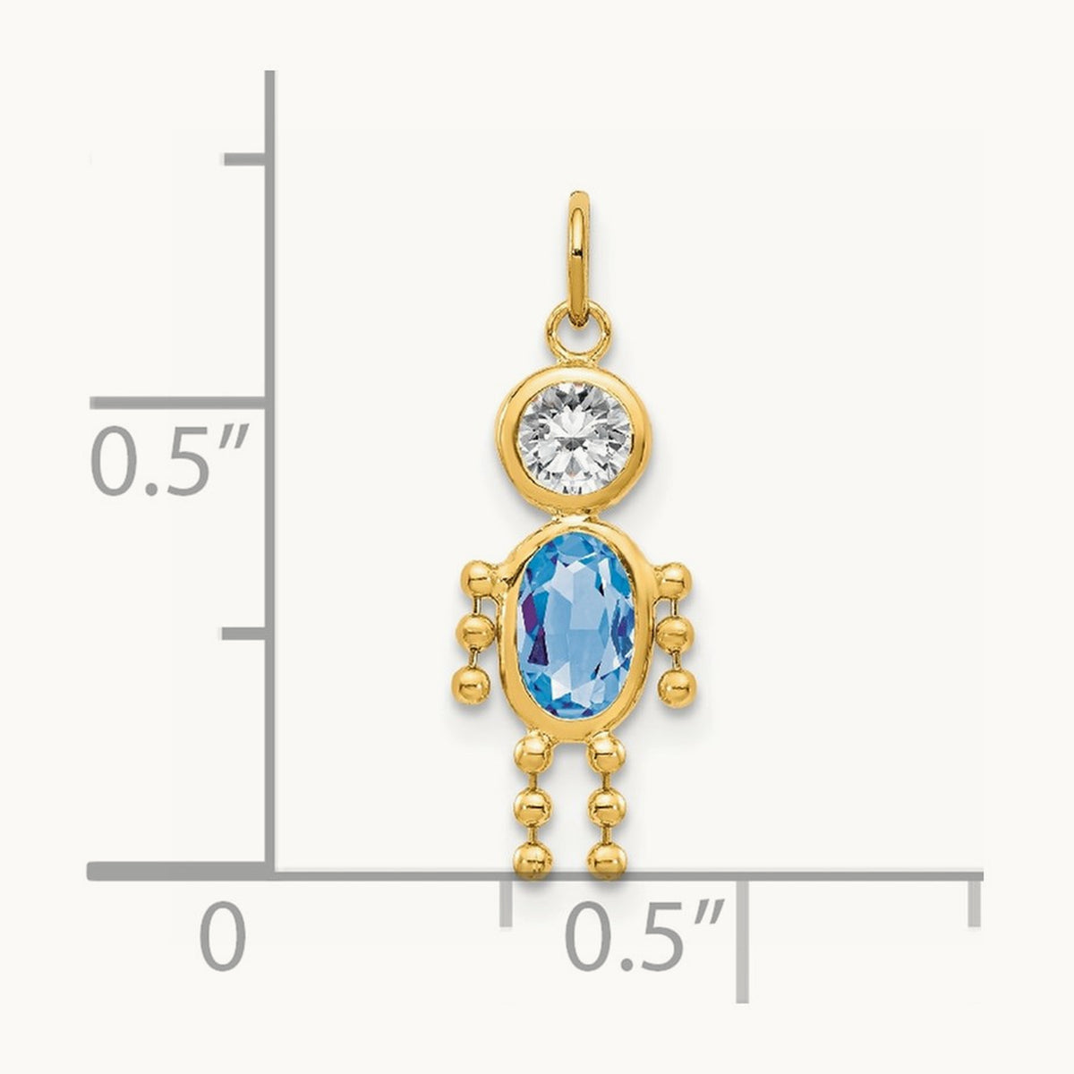 March Boy Birthstone Charm, 14K