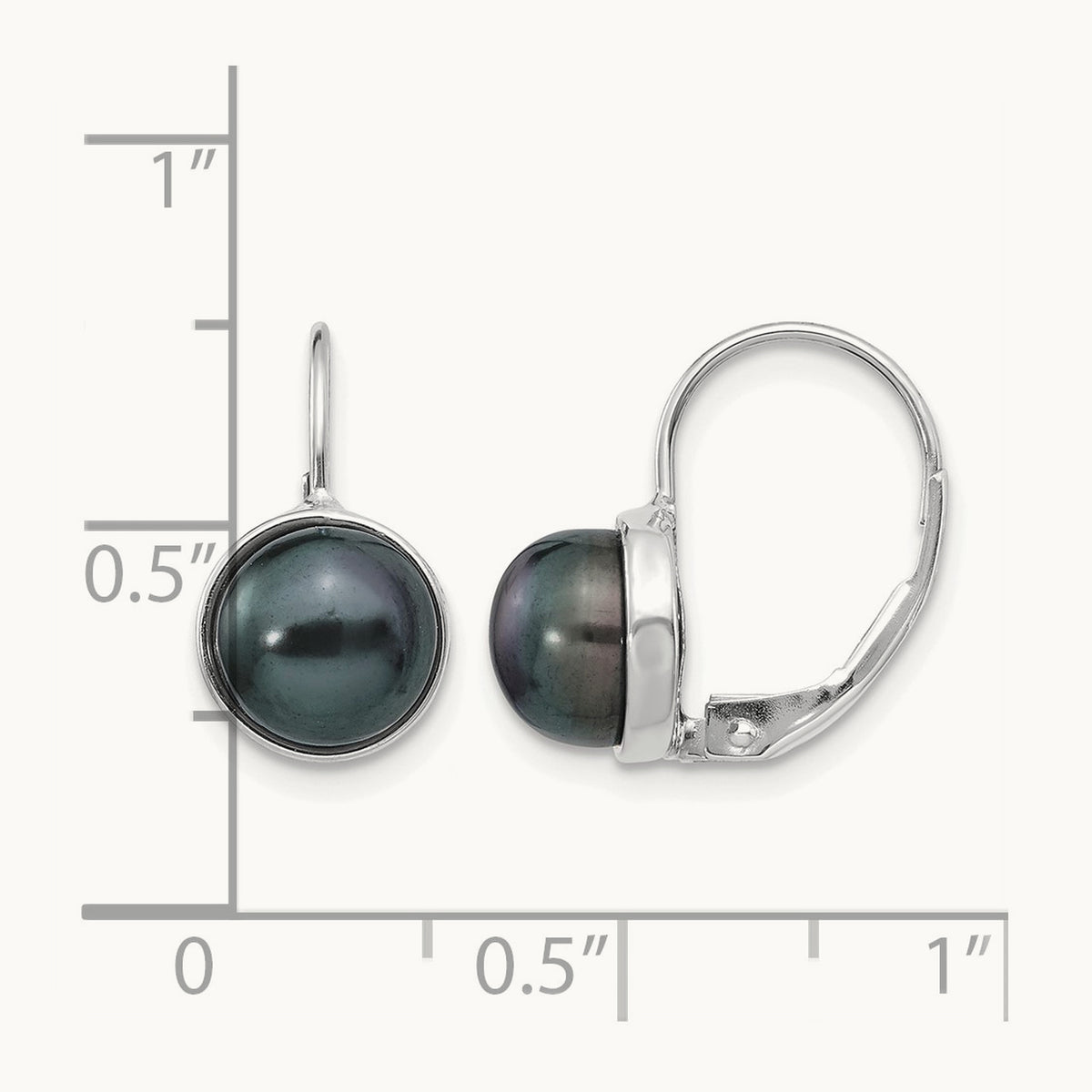 6- Black Button FW Cultured Pearl Leverback Earrings, 7mm, 14K White Gold