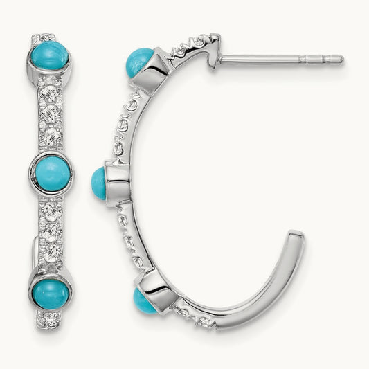 Turquoise and White Topaz J-hoop Earrings — 23mm