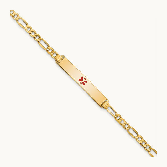 Semi-solid Medical Red Enamel ID Bracelet, 14K