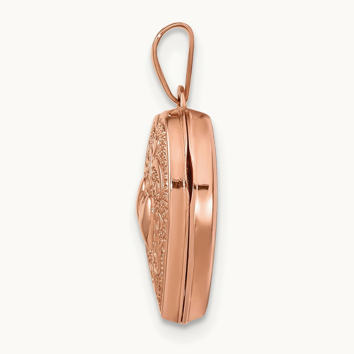 Textured Double Heart Scroll Design Heart Locket, 15mm, 14K Rose Gold