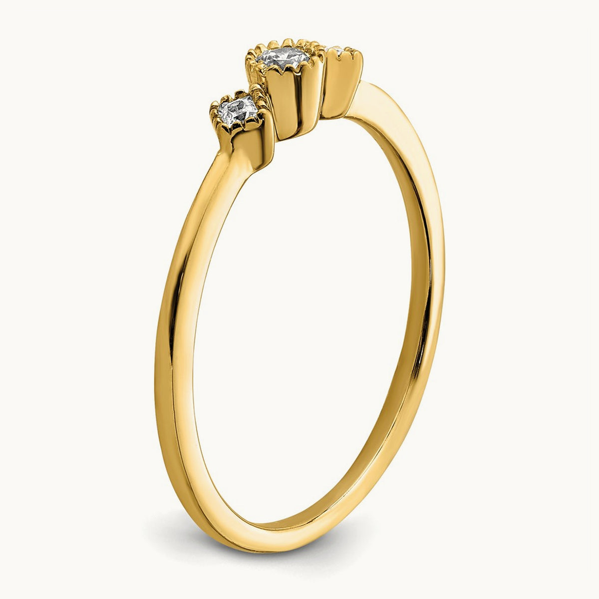Petite Beaded Edge Round/Princess Complete Diamond Ring — 14K Yellow Gold, 7