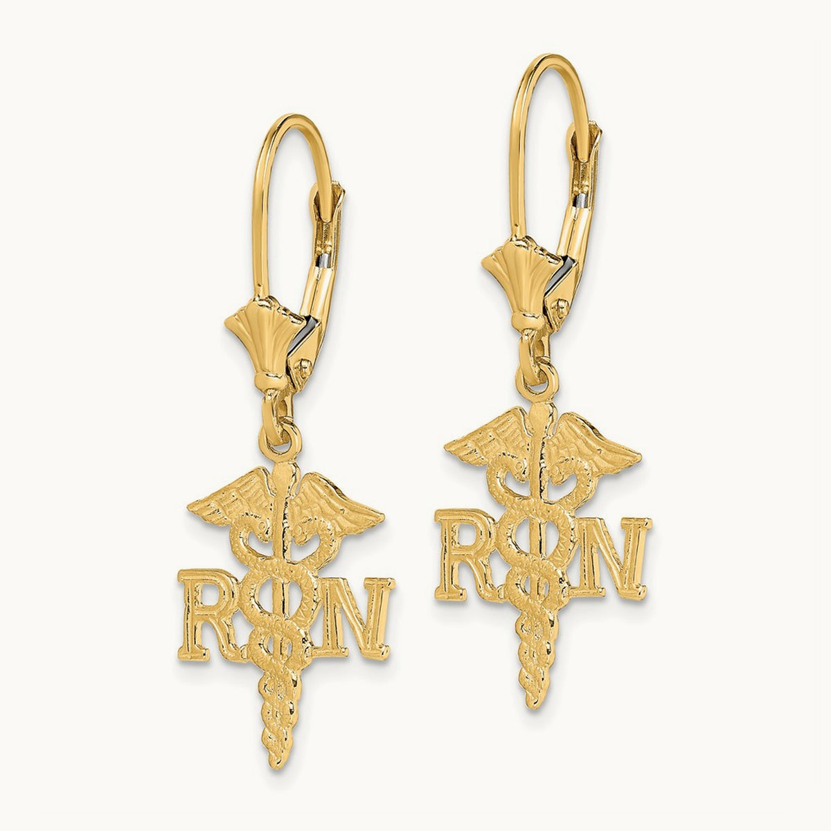RN Caduceus Leverback Earrings — 14K Yellow Gold